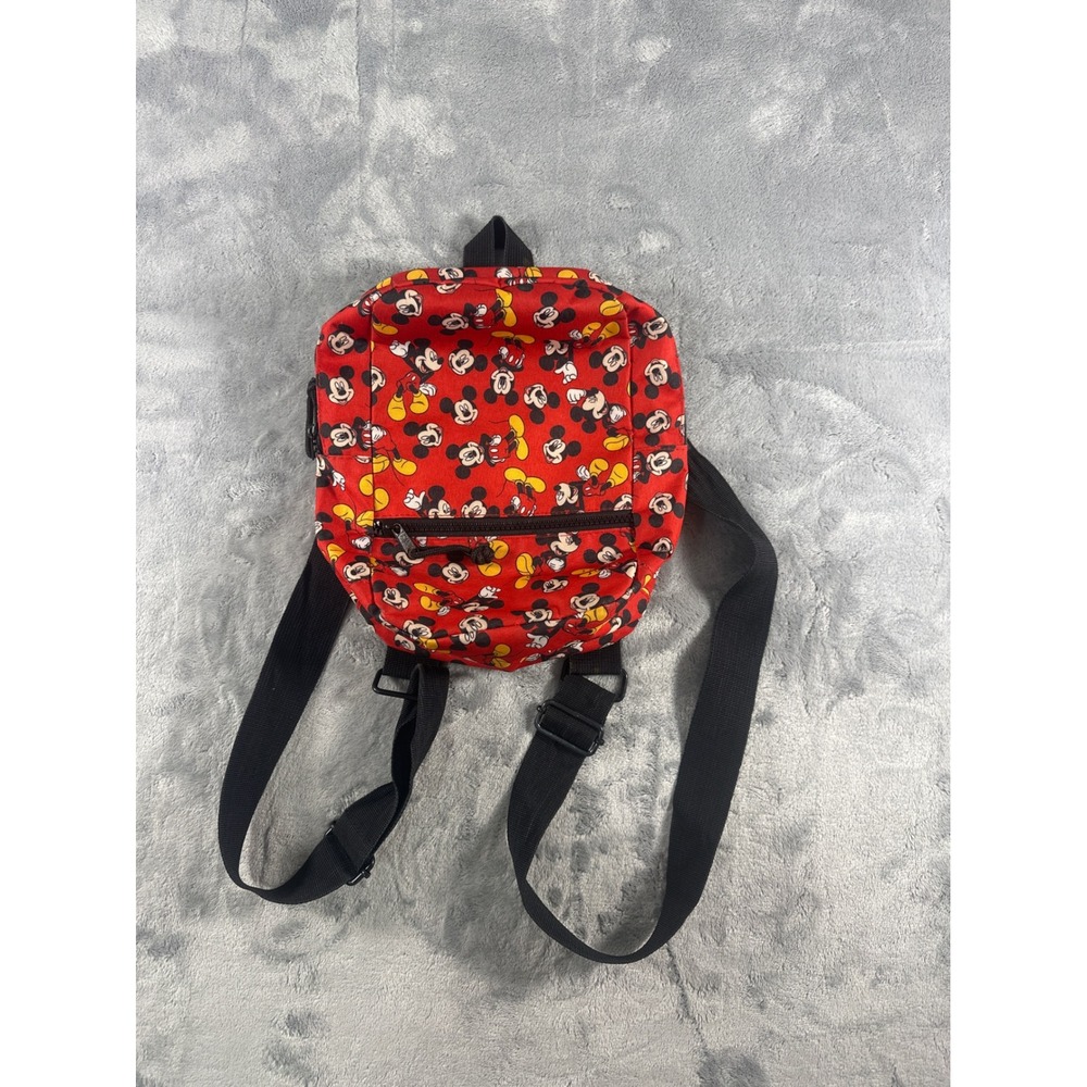Disney Mickey Mouse Mini Backpack Red All Over Print Canvas Bag Adjustable Strap